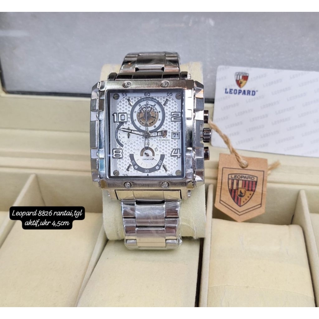 Jam Tangan Pria LEOPARD 8826 Analog Rantai Stainless Original Chorograph Aktif