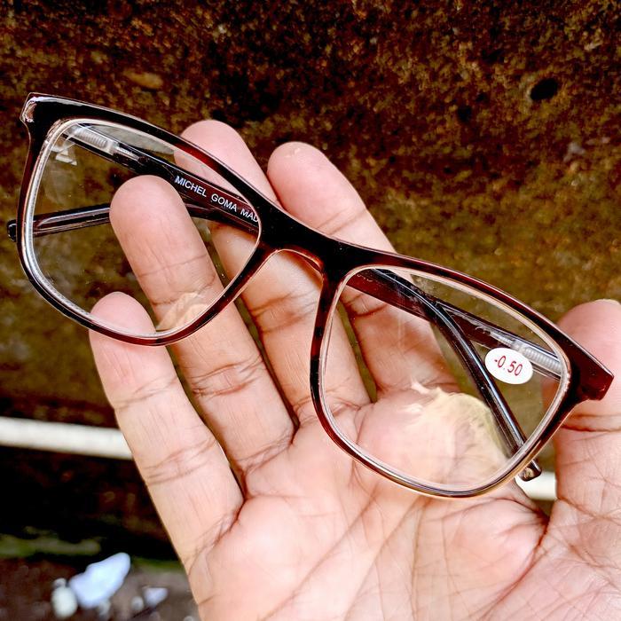Kacamata Minus Rabun Jauh Pria Wanita ukuran -0.50 s/d -4.00 Model Kotak Warna Coklat - Coklat , -0.