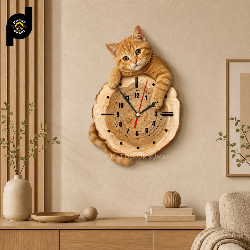 Jam Dinding Kucing Lucu Unik - Jam Dinding Aesthetic Hiasan Kamar Ruang Tamu