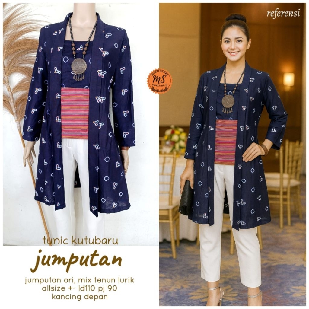 Tunik Kuburu Jumputan Ori Mix Tenun Lurik