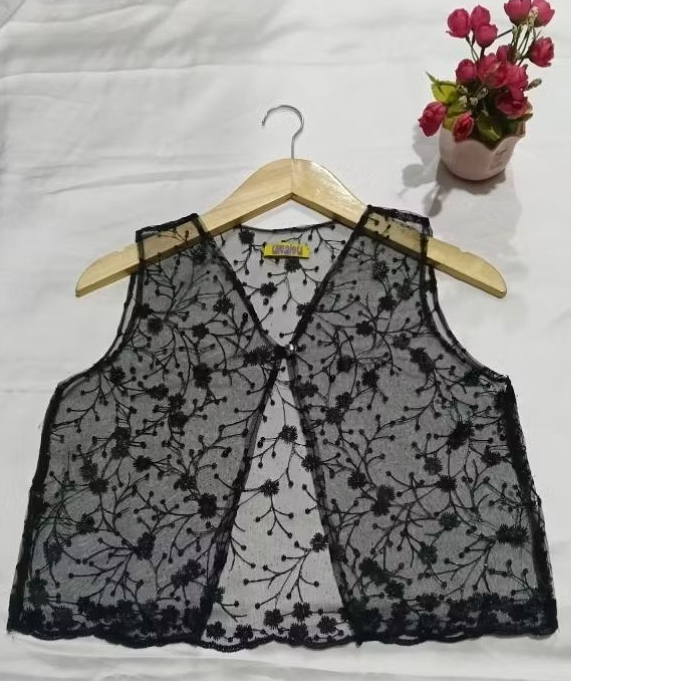Vest brukat wanita/Ld 100/panjang 43/hitam/Rompi Brukat wanita dewasa/Rompi cantik/baju lebaran