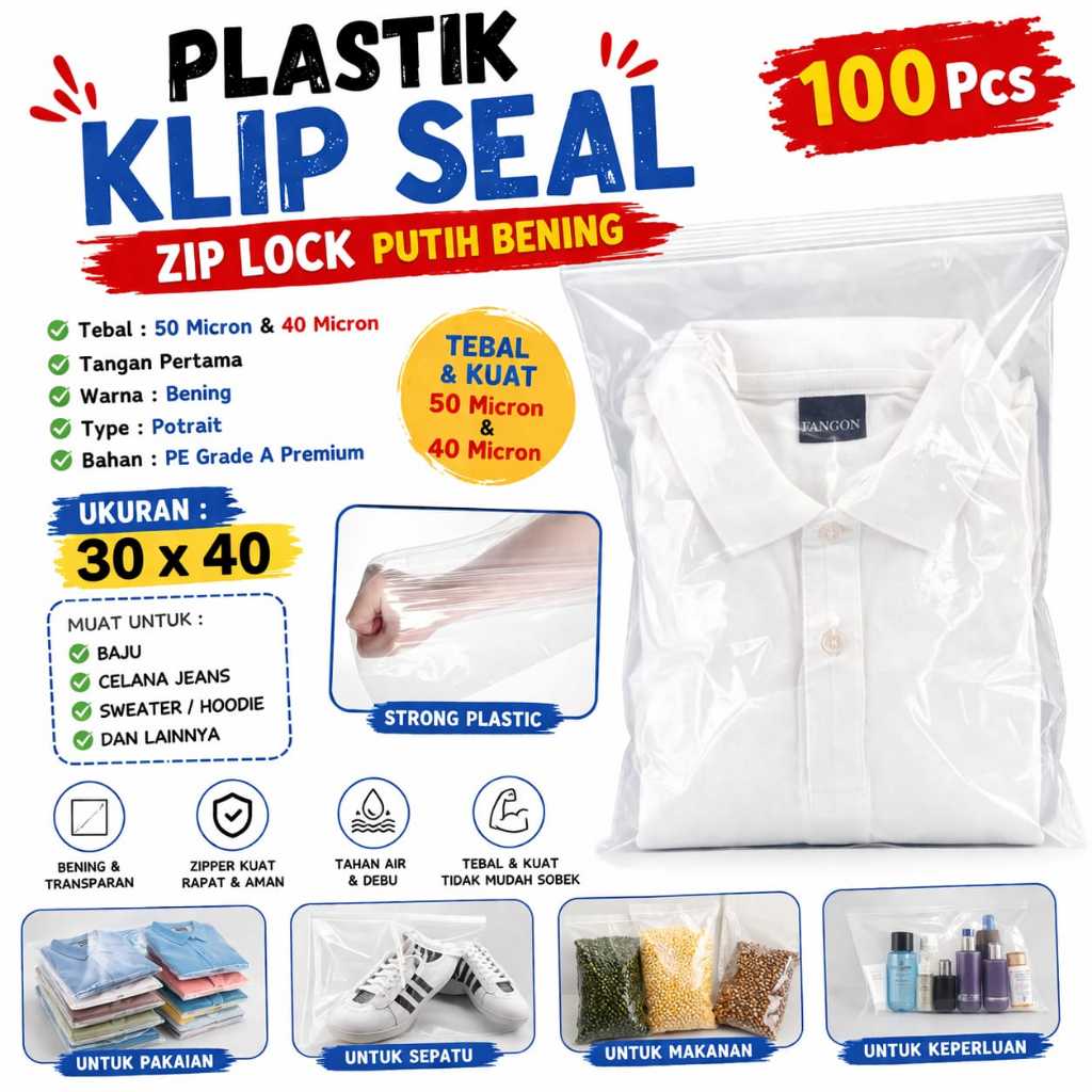 Plastik Klip PE Bening 30x40 Cm / Plastik Ziplock 30x40Cm Packing Baju Olshop Tebal