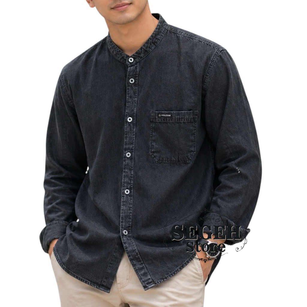 Kemeja Jeans Denim Kemko Pria Lengan panjang Snow Black Premium Kemeja jeans Panjang Pria