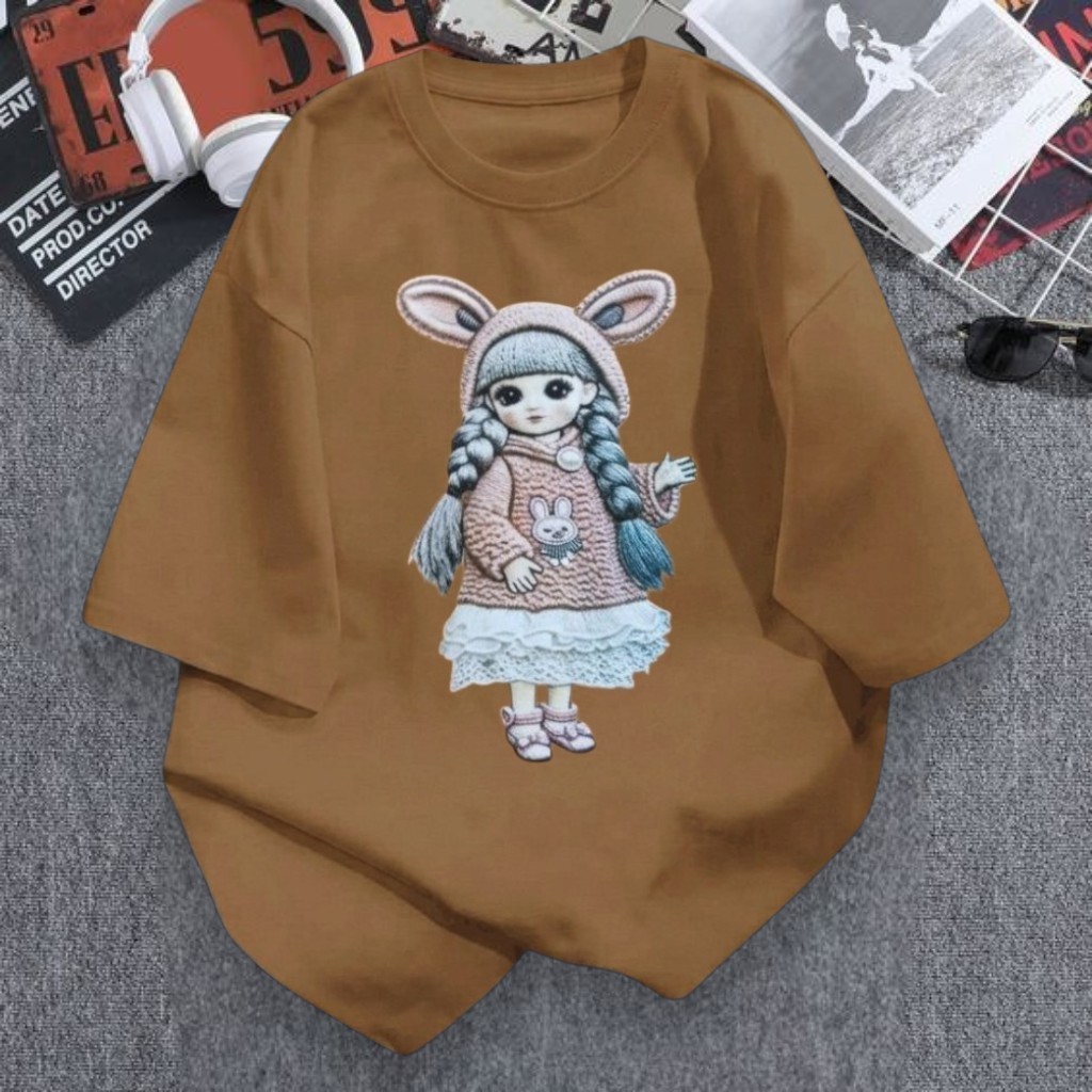 T-Shirt Oversize Wanita Cute Bunny Girl | LD 110 PB 70 | Cotton Combed 24s | Kaos Longgar Cewek Casu