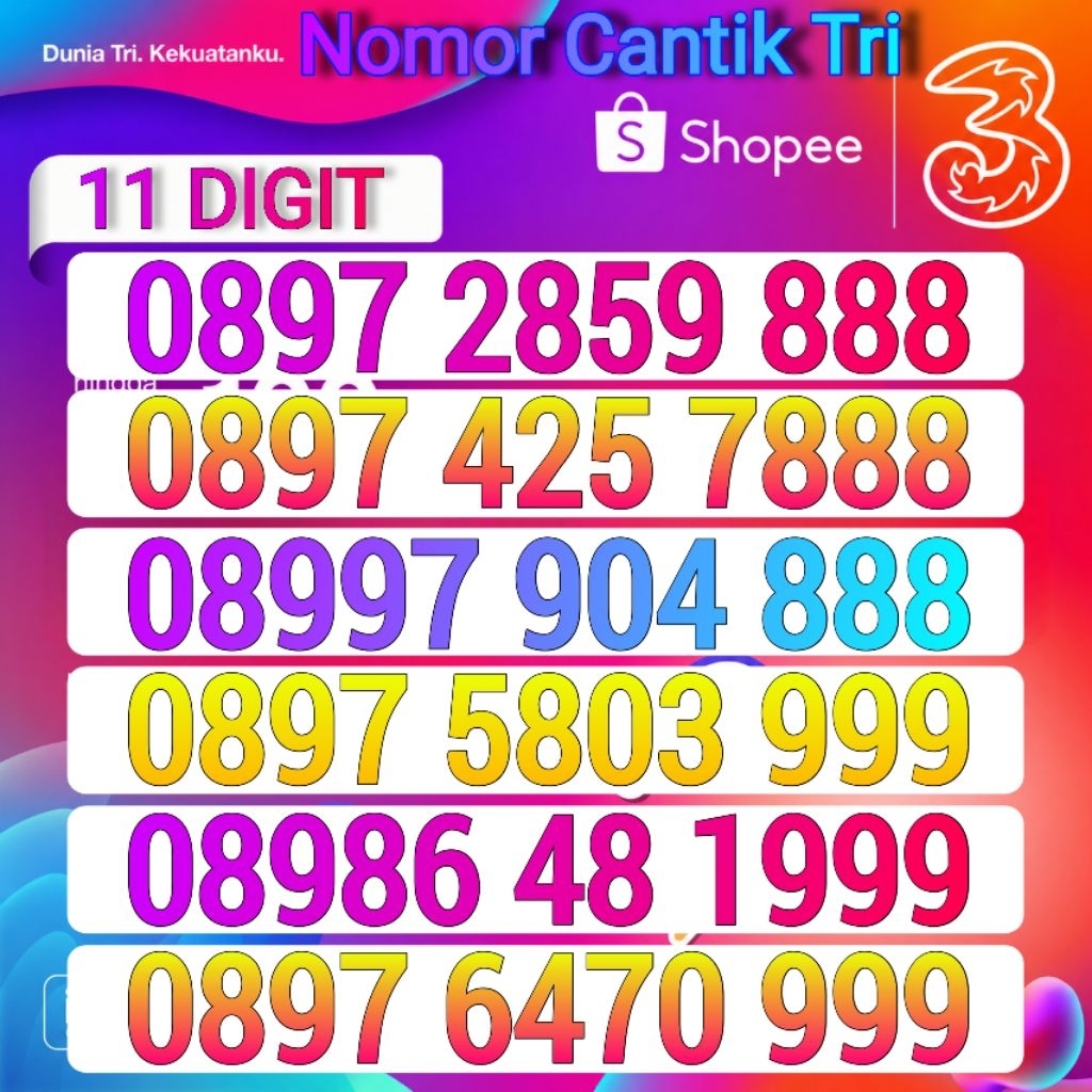 Nomor cantik tri 11 digit 888 999 Nomer cantik three 11 angka tripel