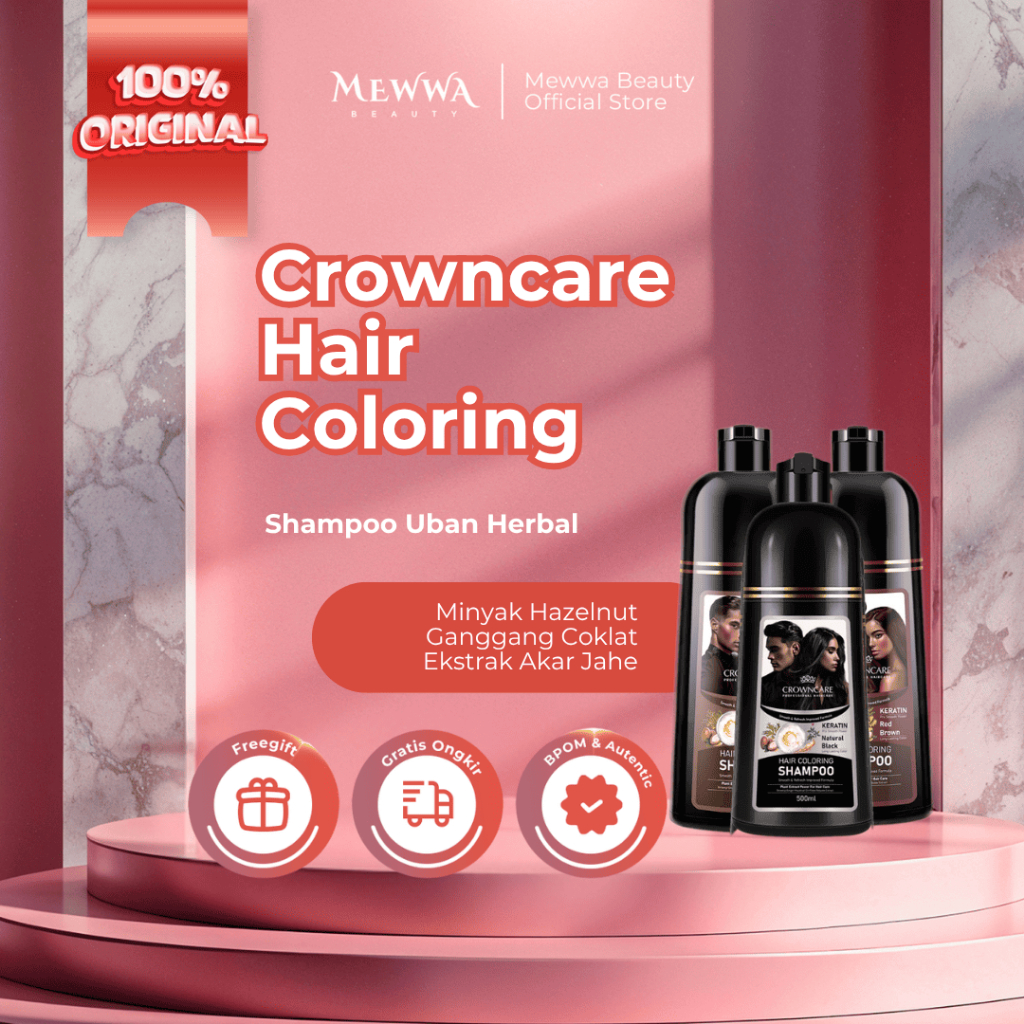 Mewwa Beauty - CrownCare Hair Coloring Shampoo 500ml | Shampoo Uban Herbal Tanpa Amonia - Original B