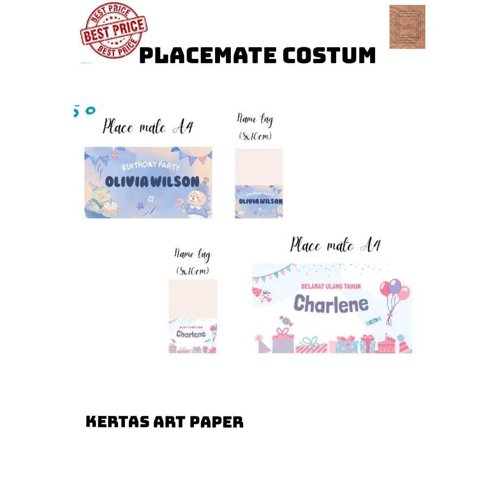 Cetak Placemate Costum ,Placemate Costum Birthday,Placemate Bridal Shower