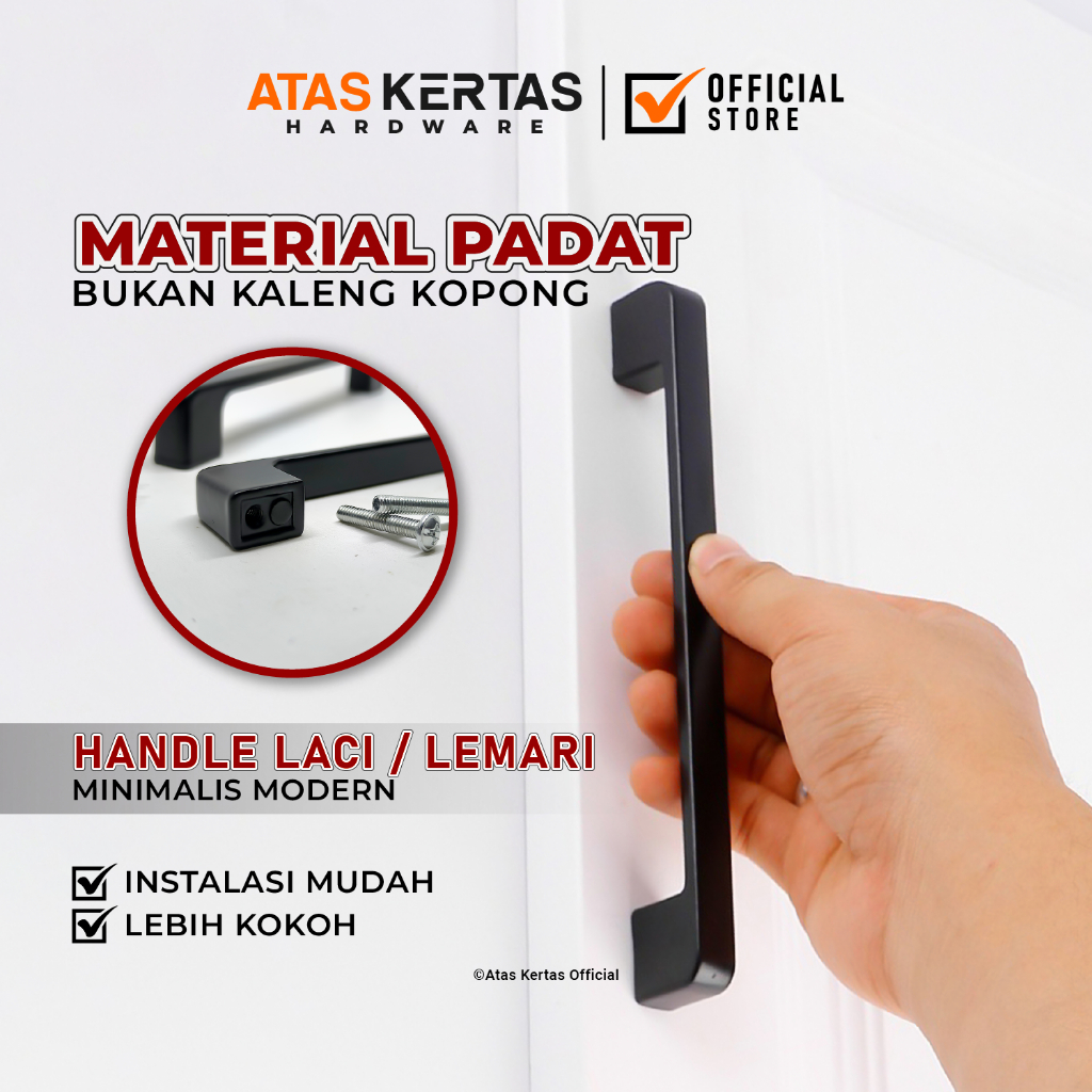 Handle Laci Minimalis Hitam - Tarikan Lemari Dapur Kokoh Bahan Aluminium Padat Premium