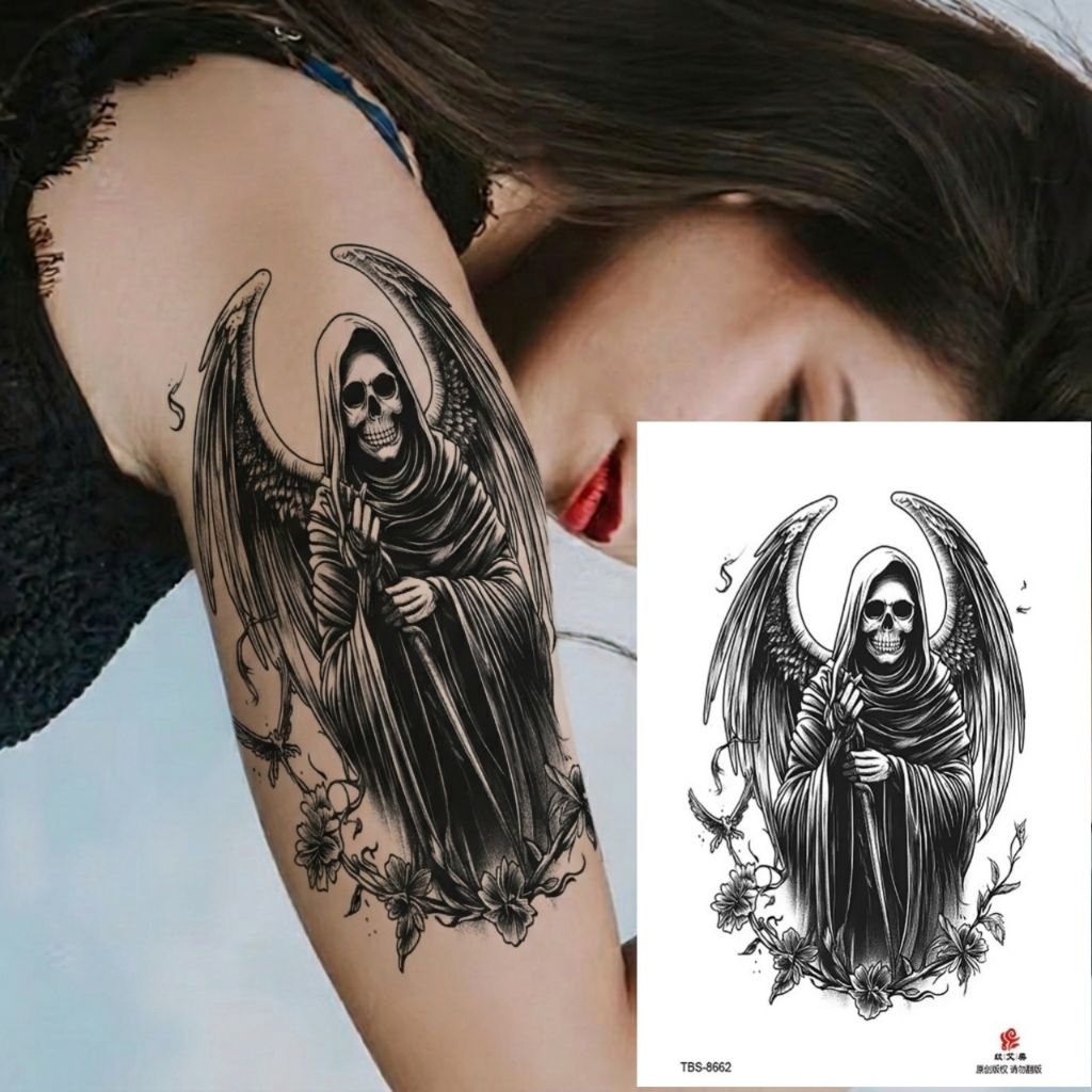 Tatto Temporary Tubuh Tato Temporer Tahan Air Sementara Seri TBS 8662 Motif Malaikat Pencabut Nyawa 