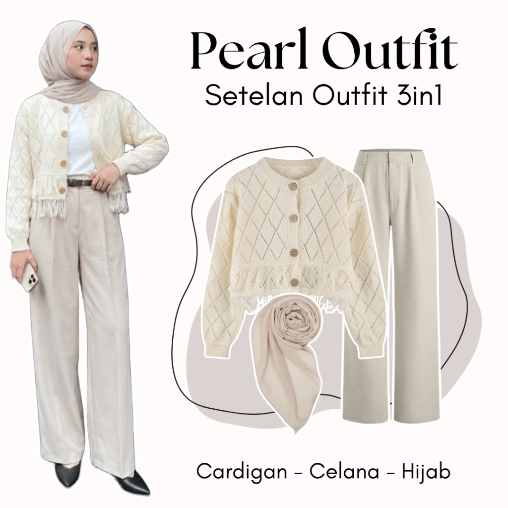 One Set Wanita Remaja | Cardigan, Celana, Hijab | OOTD Wanita, Outfit Casual Wantia, Baju Cewek Lucu