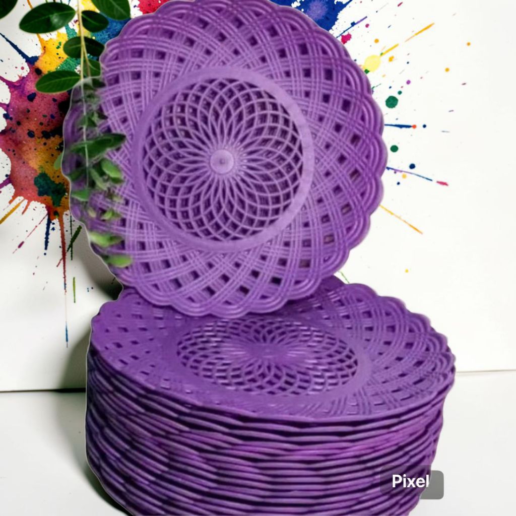 Piring Rotan Plastik Serba Guna Murah Meriah 2 Lusin 24 pc Warna Ungu