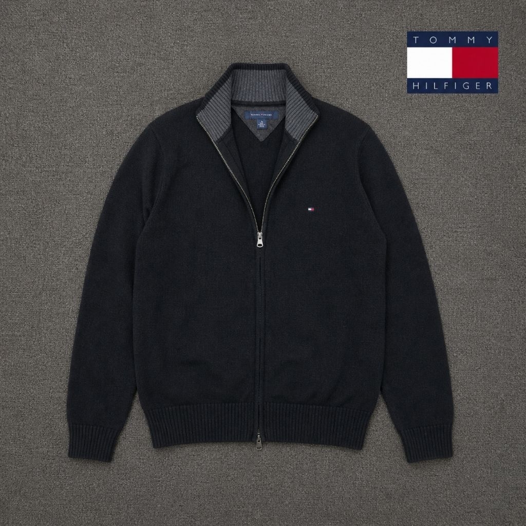 Sweater rajut Tommy Hilfiger refined zip-thru Preloved Tommy Jeans