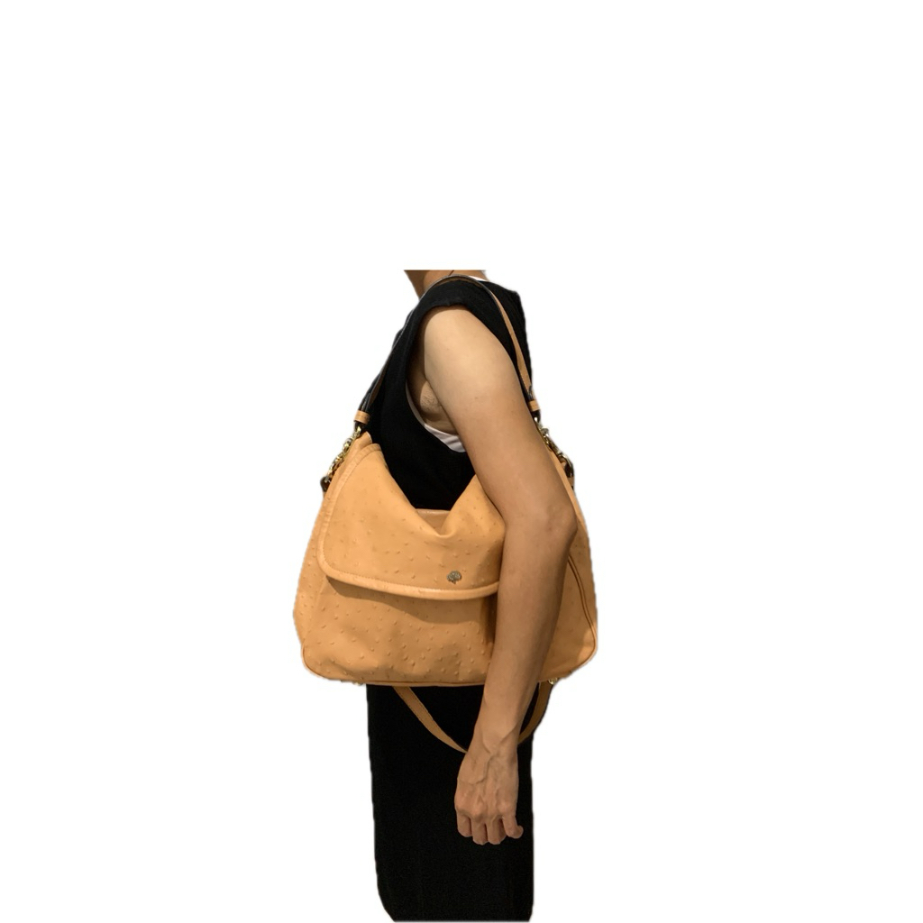 Authentic Tas Ostrich Leather Shoulder Bag Satchel
