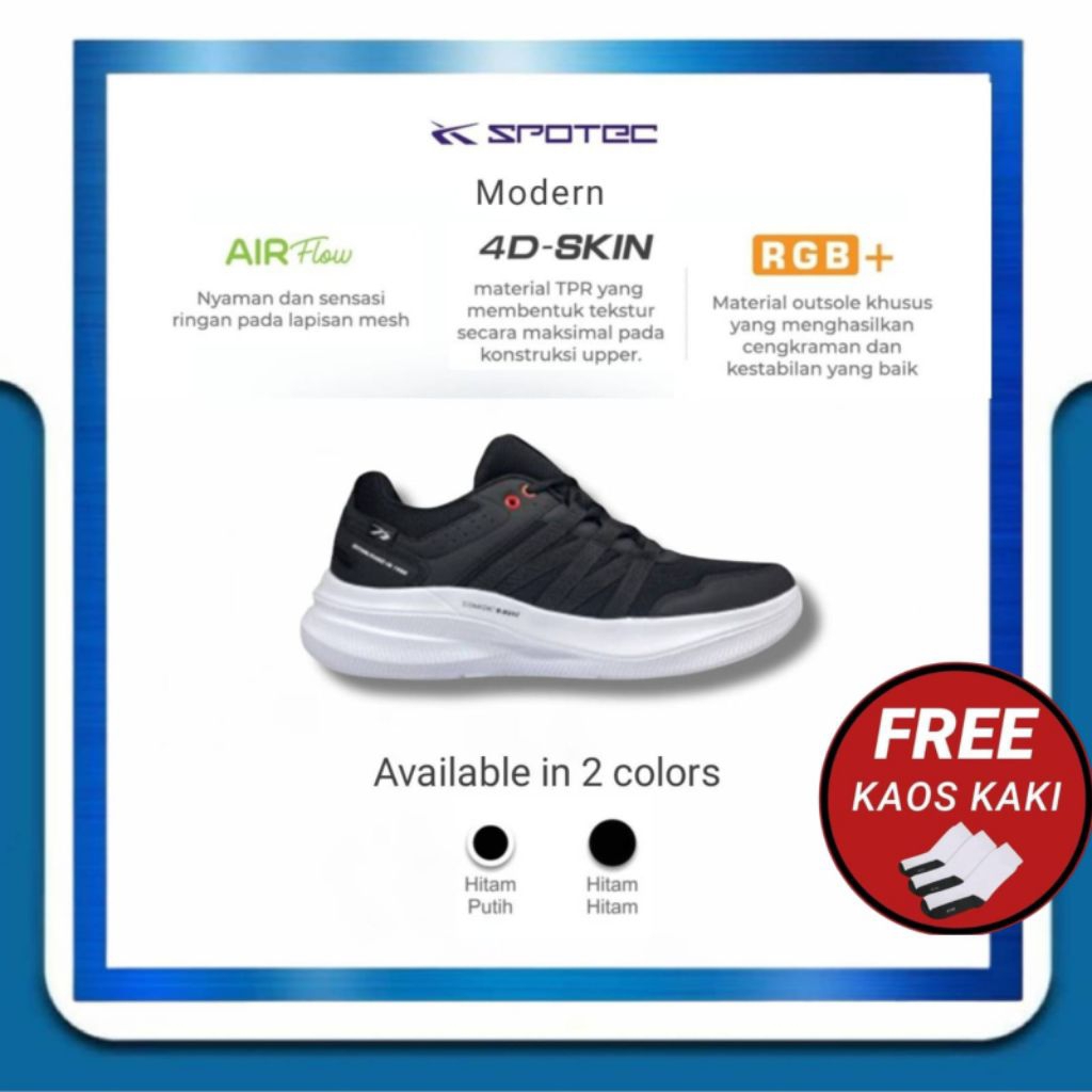 SPOTEC Sepatu Sneaker Modern Hitam - Putih