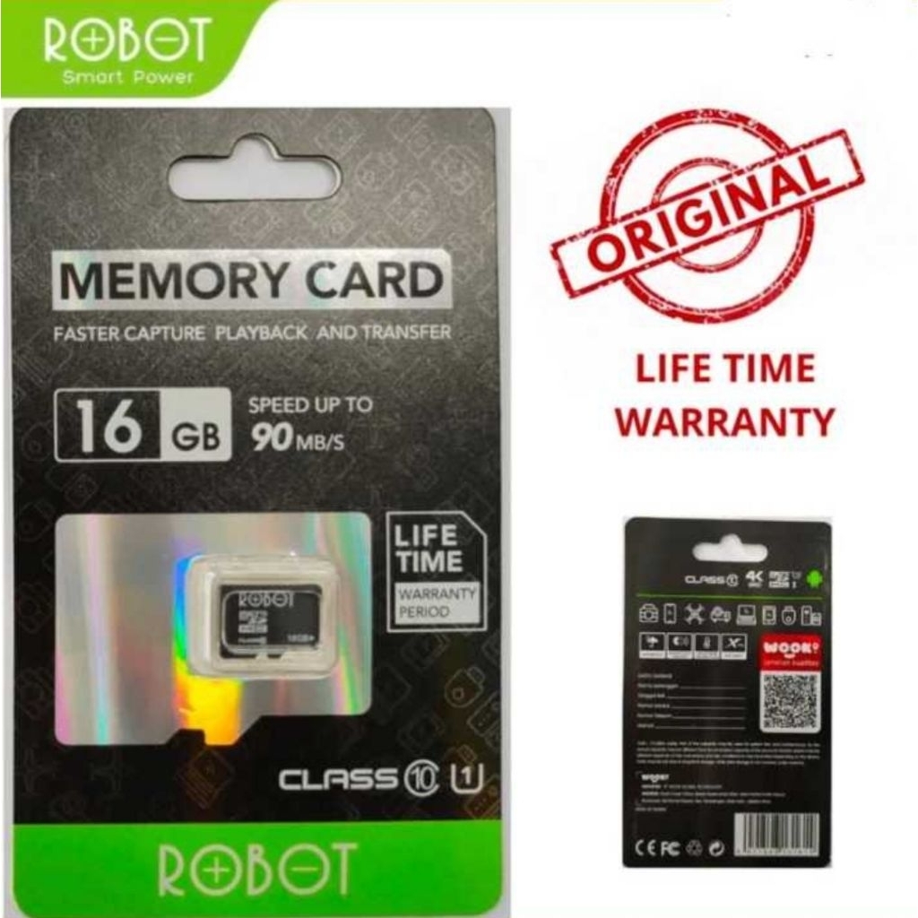 Robot Kartu Memori HP Micro SD 16GB Class 10 Memory Card Original Bergaransi Resmi