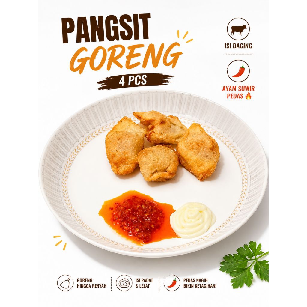 [ONLY PULAU JAWA] Pangsit Goreng 4pc Isi Daging / Ayam Suwir Pedas | Saus & Mayo