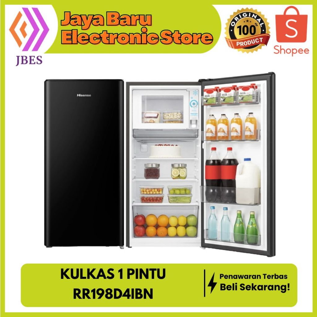 HISENSE RR198D4IBN KULKAS 1 PINTU 158 LITER PUSH BUTTON DEFROST - CHILLER ZONE