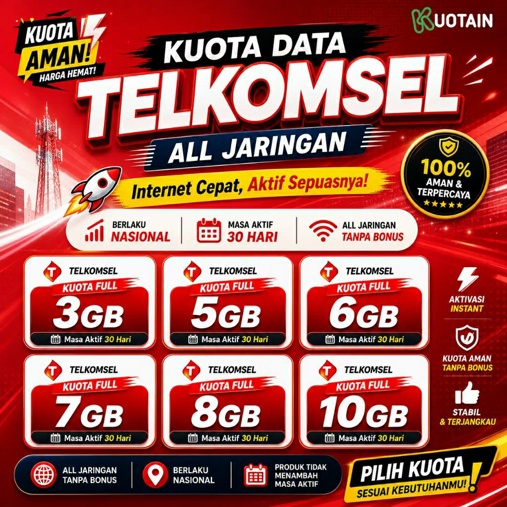 Kuota Telkomsel Murah All Jaringan 3GB 5GB 6GB 7GB 8GB 10GB 30 Hari Full Kuota Internet Cepat Stabil