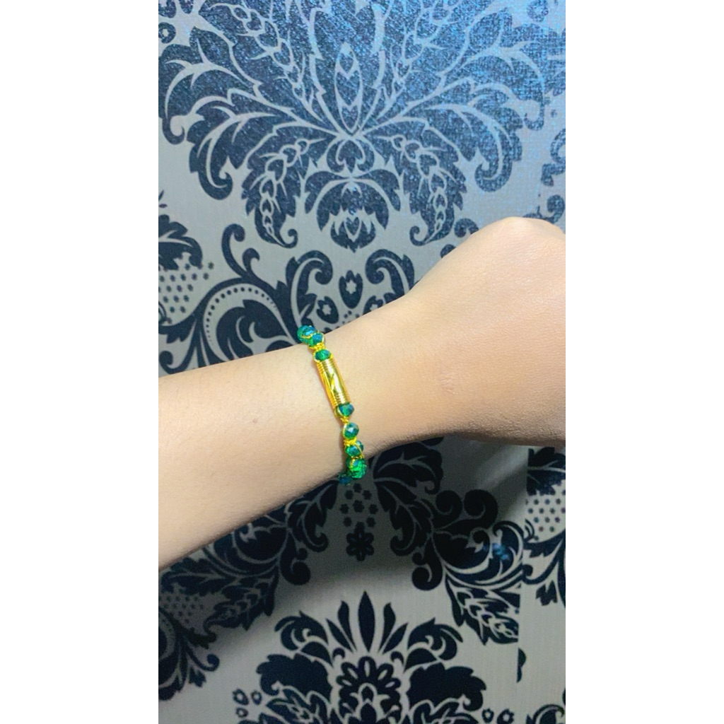 gelang pandora hijau lapis emas