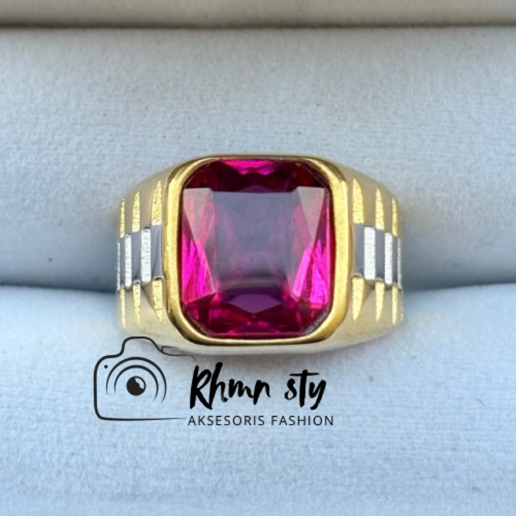 cincin Batu pink topas kotak ring gold