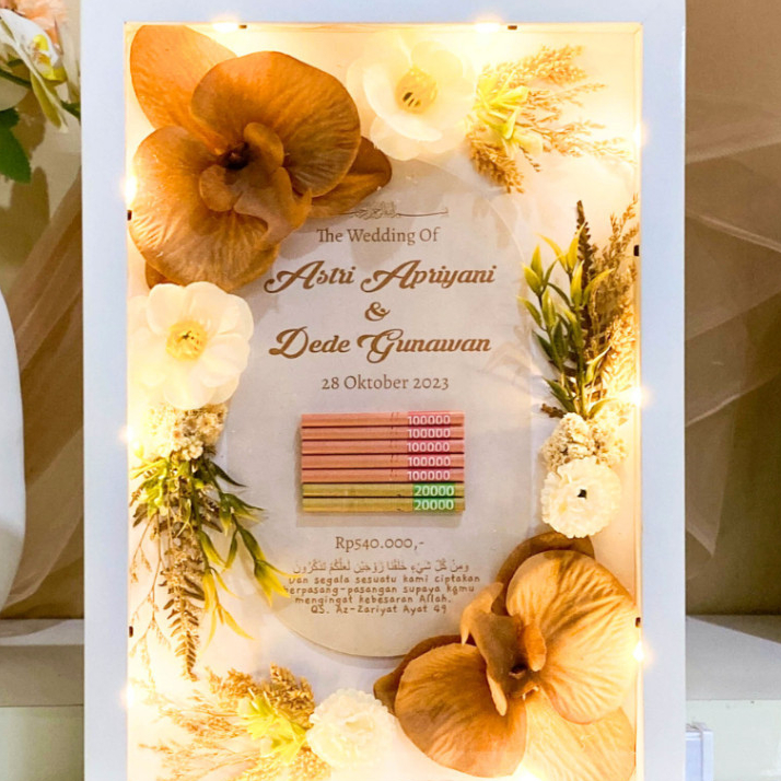 Mahar Pernikahan Rustic Bunga Anggrek Bingkai 30x40/Frame Mahar Nikah