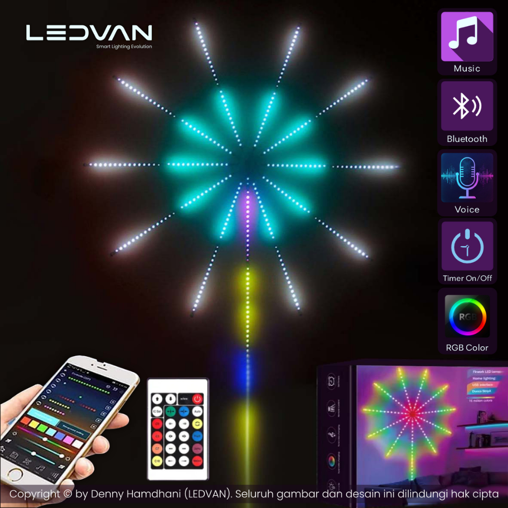LED FIREWORK - Lampu LED Firework RGB Smart Bluetooth App Remote Control IC running sensor music lam