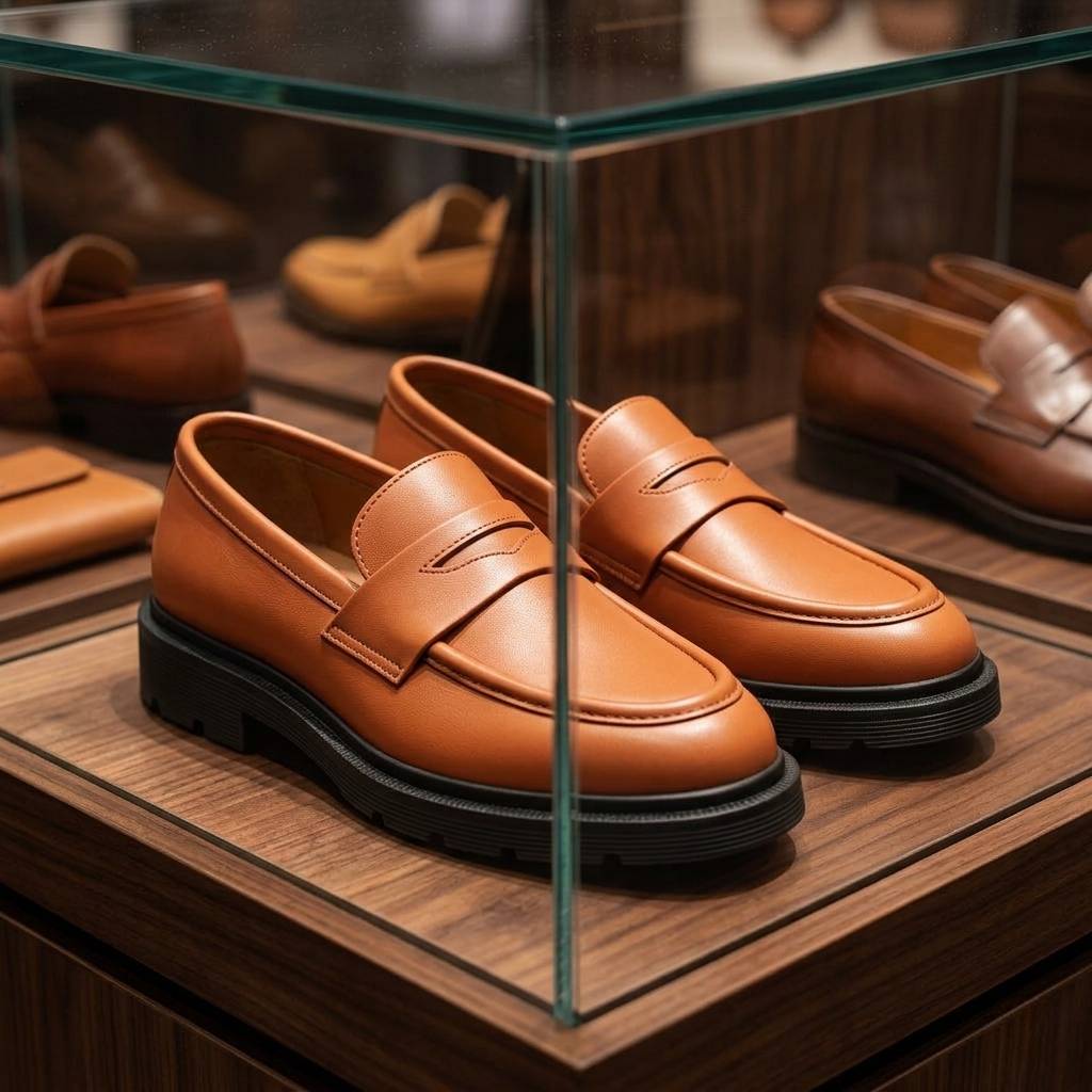 Sepatu Pantofel Pria Slip On Tan Kulit PU Premium Jahit Keliling Sol Karet Nyaman Formal Casual Ukur