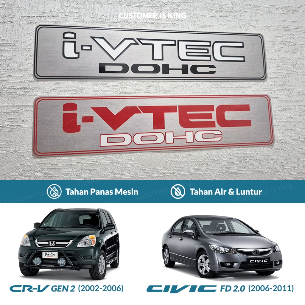 Stiker Sticker 2.0 DOHC i-VTEC 2000cc R20 Cover Mesin Aksesoris Honda CRV Gen 2 | Civic FD 2.0