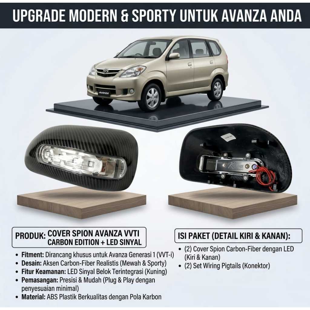 COVER SPION MODEL COPOT MOBIL TOYOTA AVANZA LAMA VVTI CARBON