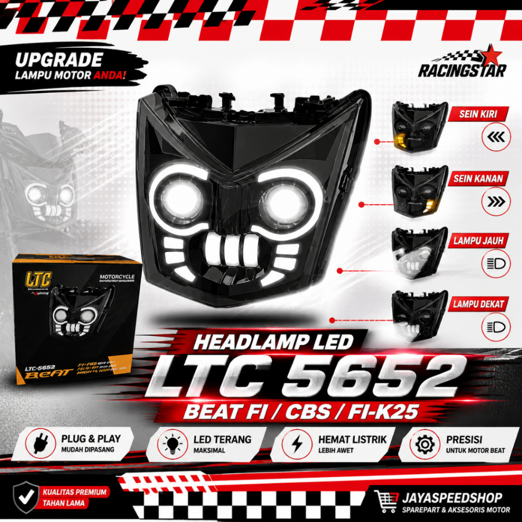 " LTC "  Headlamp LED Lampu DEPAN 5652 Beat FI - K25 Sporty ESP Tahun 2013 - 2016 LAMPU MOTOR COD