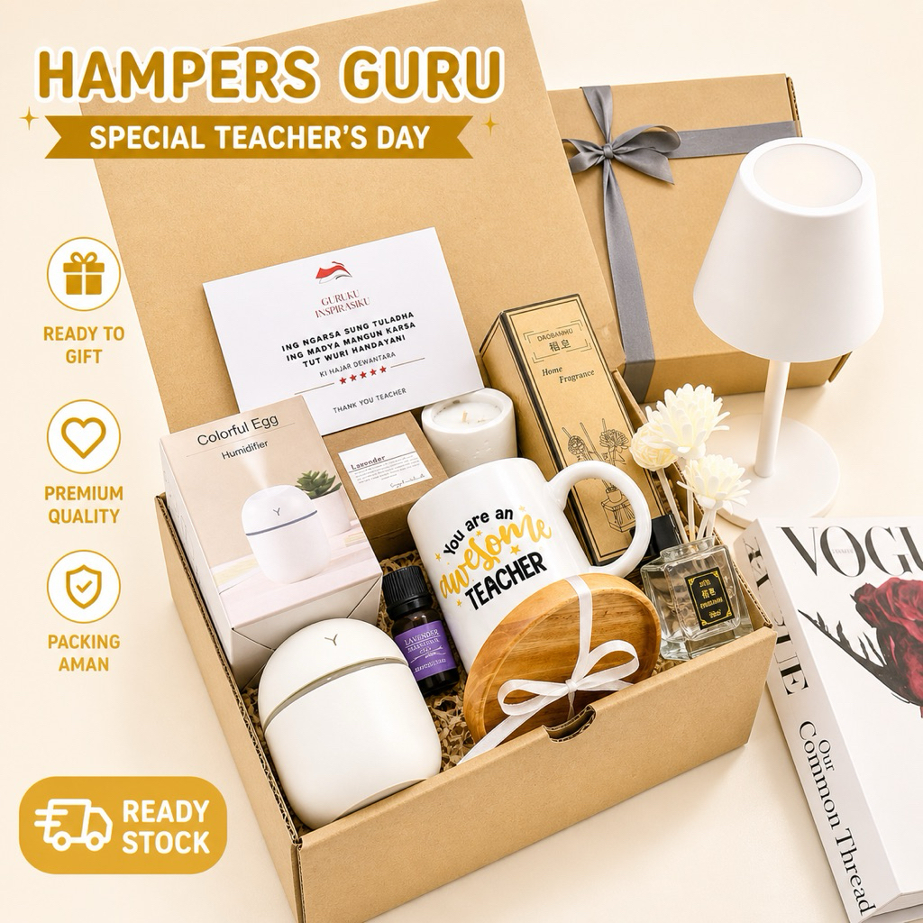 Kado Hampers Guru - Paket Humidifier - Hampers Reed Diffuser & Scented Candle - Hadiah Perpisahan Gu