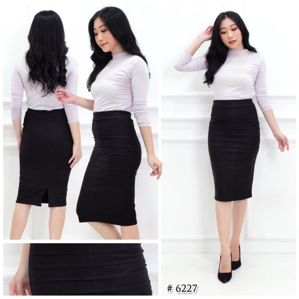 Rok span 227 Pakaian kantor Rok sebetis 7/8 Rok kantor ROK KERJA PENDEK PREMIUM MODEL SPAN BELAH BEL