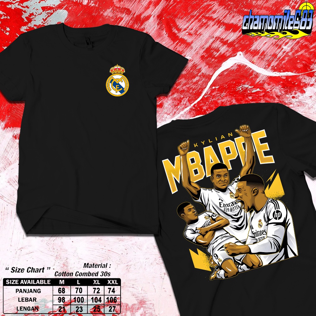 Kaos MBAPE REAL MADRID  - Kaos Bola lengan pendek Cowok Cewek Dewasa  -T-shirt Oversize pria Baju Di