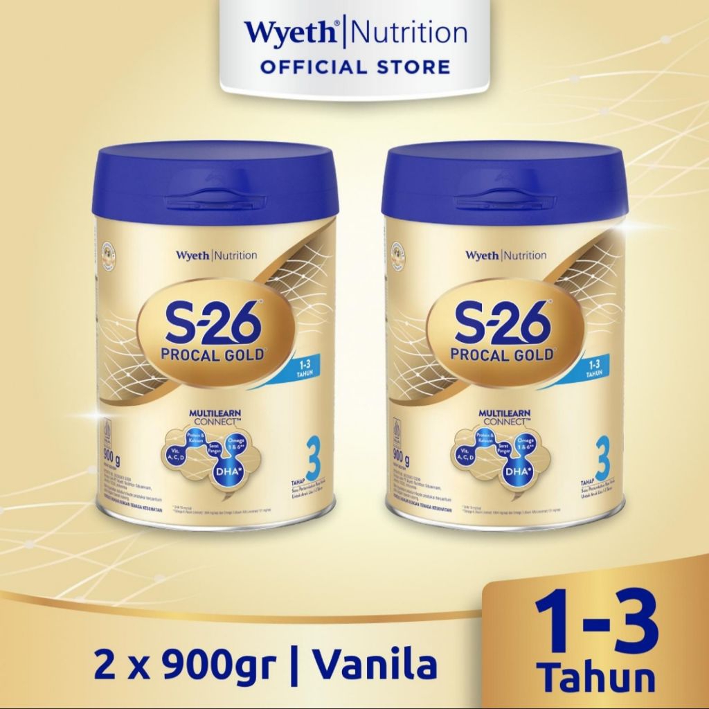 Susu Wyeth S-26 PROCAL Gold Tahap 3 Vanila 900 gram susu bayi usia 1-3 Tahun.
