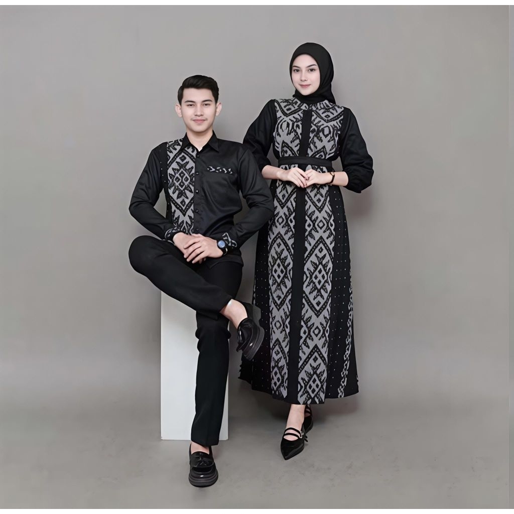 SET COUPLE GAMIS TENUN BALVIA BLACK_BAJU KONDANGAN COUPLE TENUN TROSO_ANDREANY TENUN