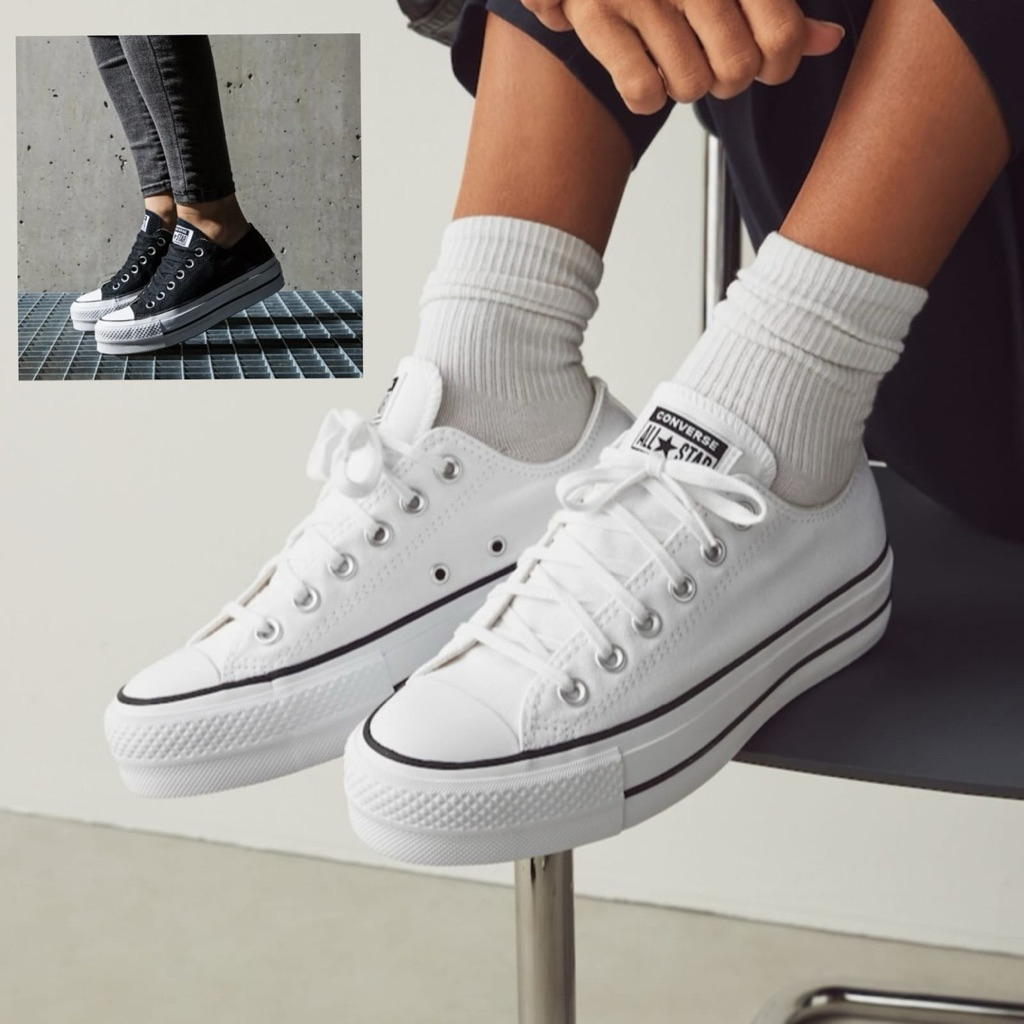SEPATU CNVRS CTAS LIFT PLATFORM OX BLACK AND WHITE WOMEN
