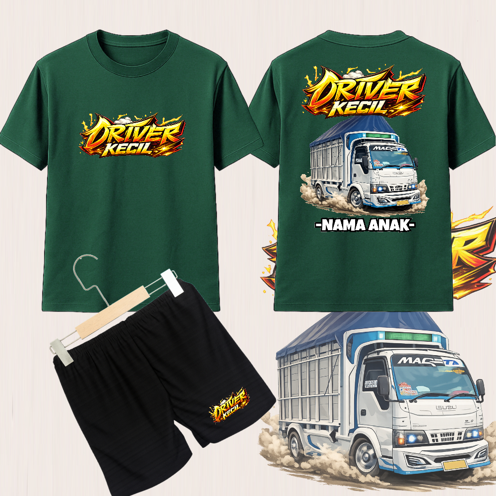 Setelan Kaos Anak Laki Laki Custom Truck Driver Kecil Type 38– Baju Cowok Adem Nyaman Sablon DTF + B
