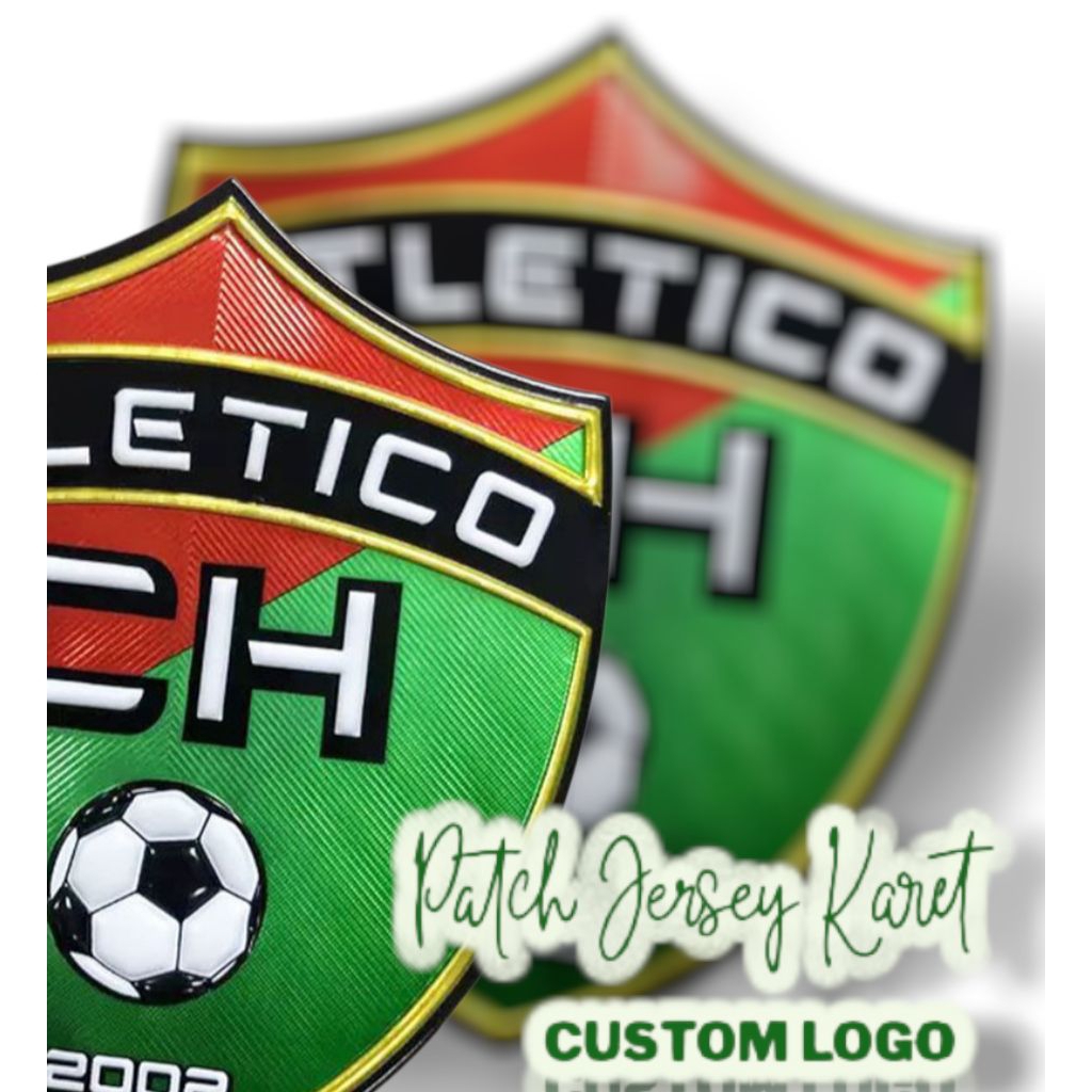 (PABRIK KARET CUSTOM)pembuatan patch jersey karet custom emblem label logo sepak bola kaos 2d 3d tah