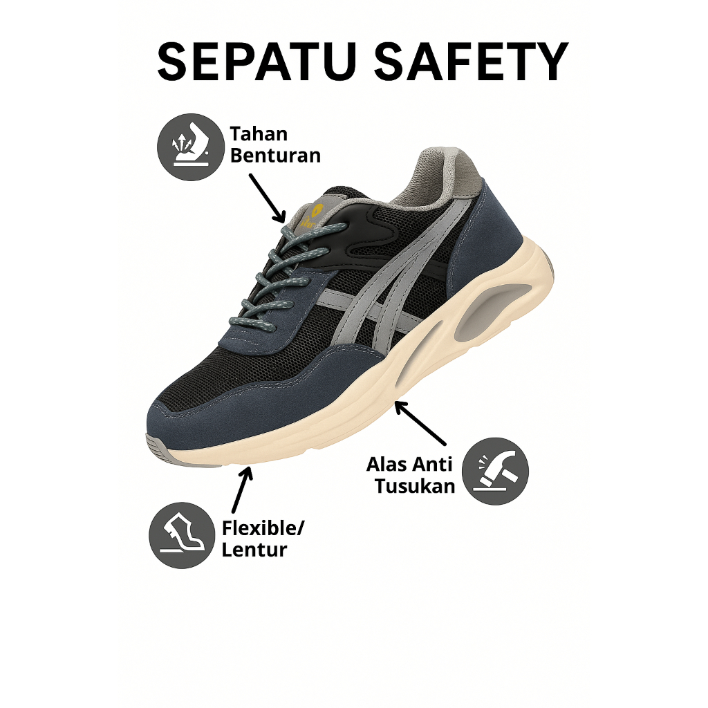 SEPATU SAFETY PRIA UJUNG BESI SPORTY SAFETY SHOES BUKAN JOGGER