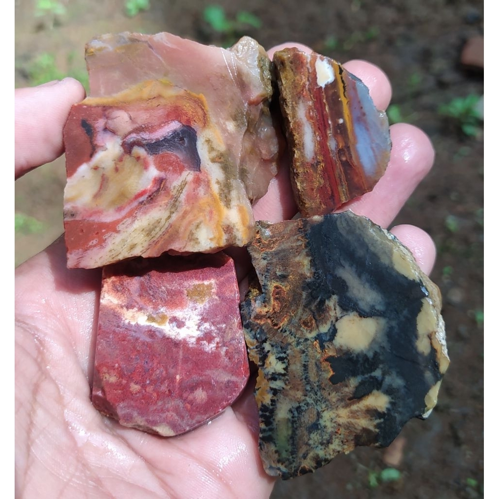 batu akik bahan lempengan pancawarna cristal clasic varian batu garut borongan hemat