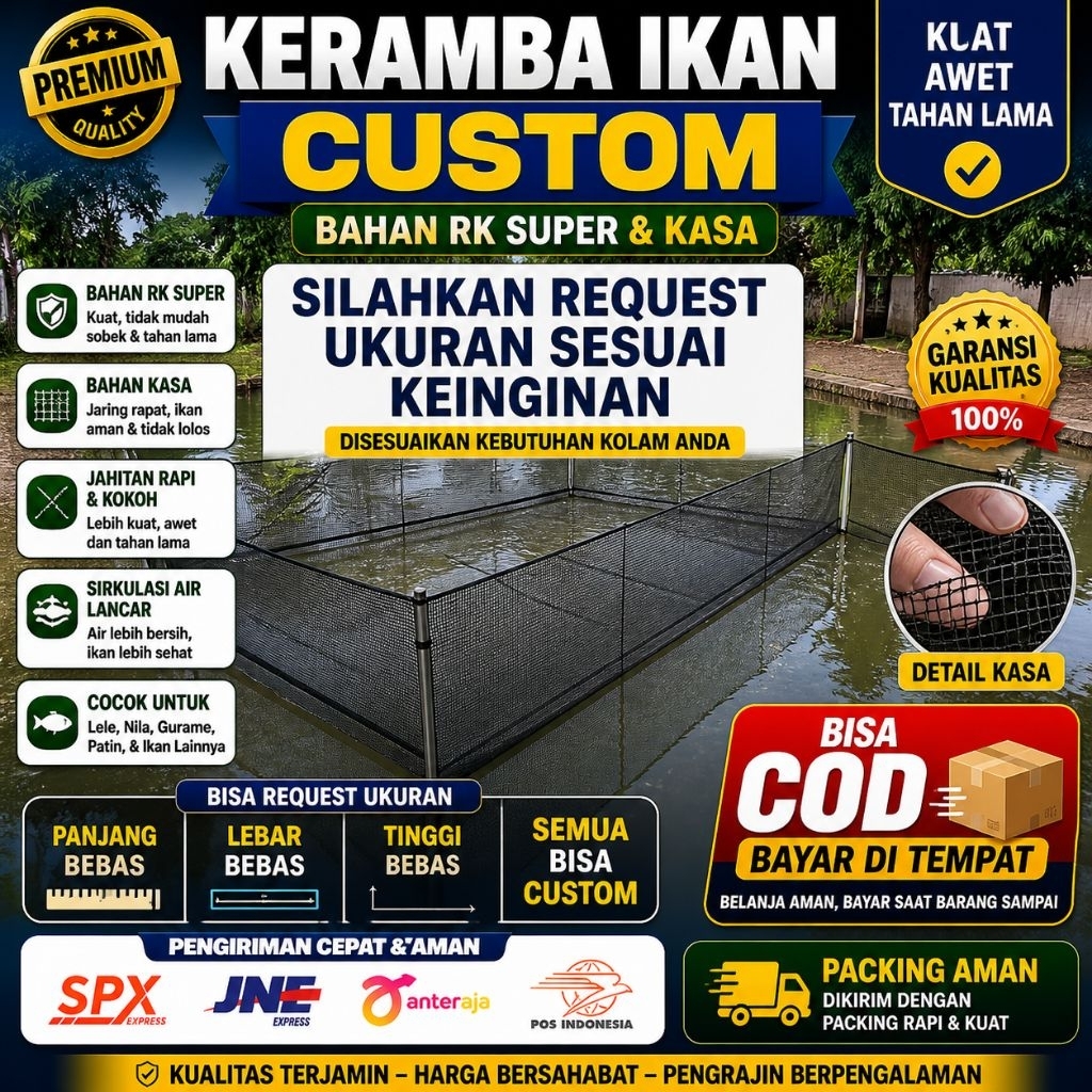 keramba ikan costum untuk yang request ukuran bahan kasa dan waring RK super