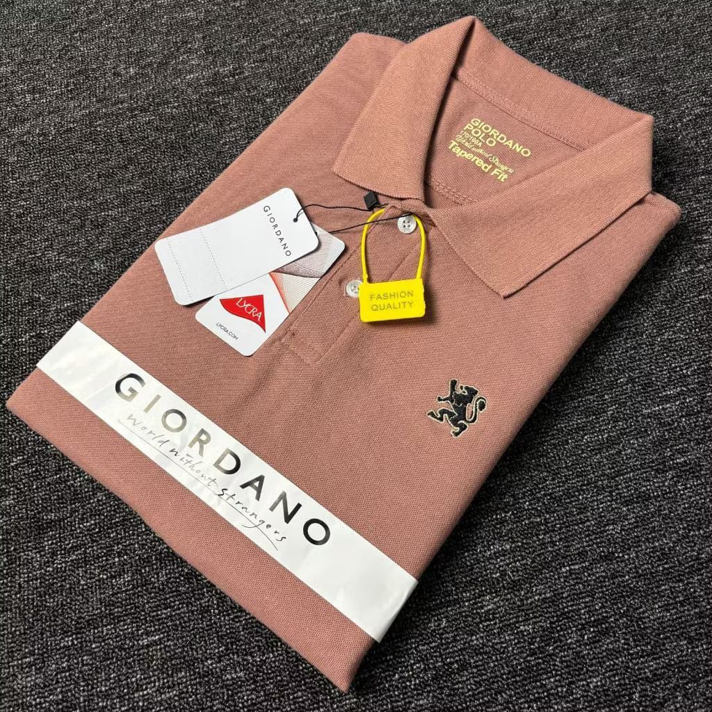 Kaos Polo Giordano Dusty Pink Pria Lengan Pendek Polos Motif Singa Fashion Quality