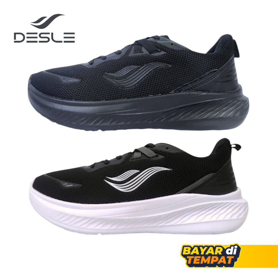 DESLE FUJI - Sepatu Sekolah Olahraga Running Pria Wanita Hitam Putih