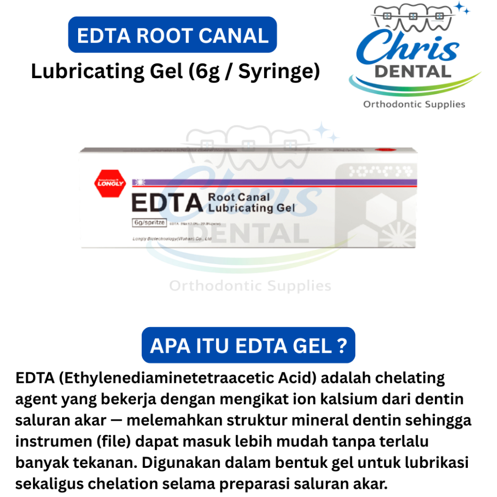 Longly EDTA Root Canal Lubricating Gel 6g / Syringe | Cavity cleanser | Jual Gel Lubrikasi Melunakan