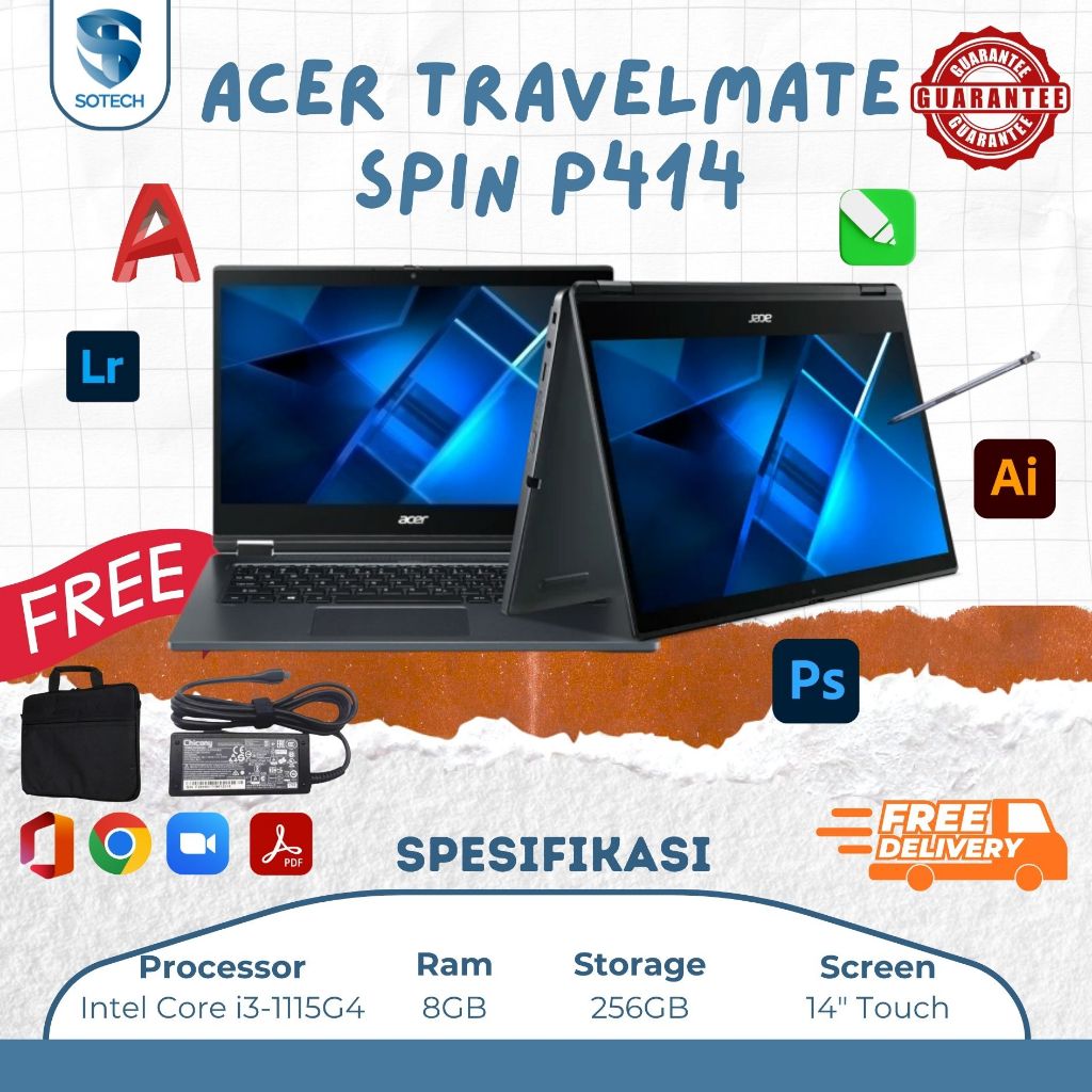 Laptop Acer Travelmate Spin P414RN i3 Gen 11 / RAM 8GB  SSD 256GB – Touchscreen Flip 360° + Stylus P