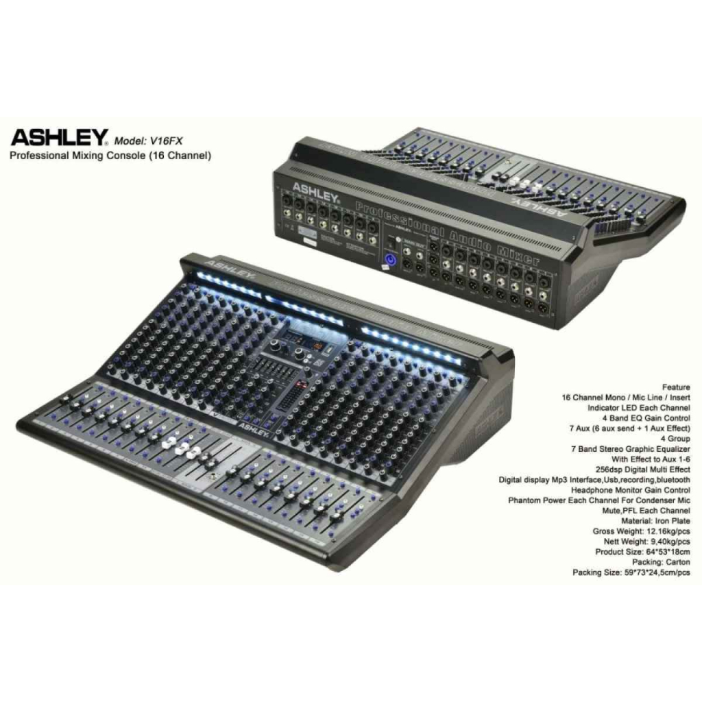 MIXER ASHLEY V16FX Original Mixer Ashley  V16 FX Mixer Ashley V16FX 7aux 4 group