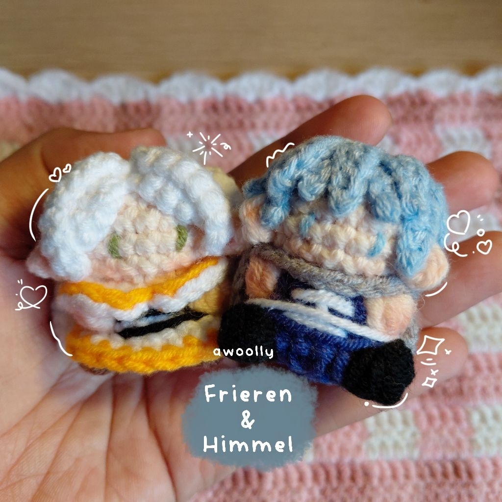 Gantungan kunci Frieren dan Himmel Crochet Frieren Himmel Keychain