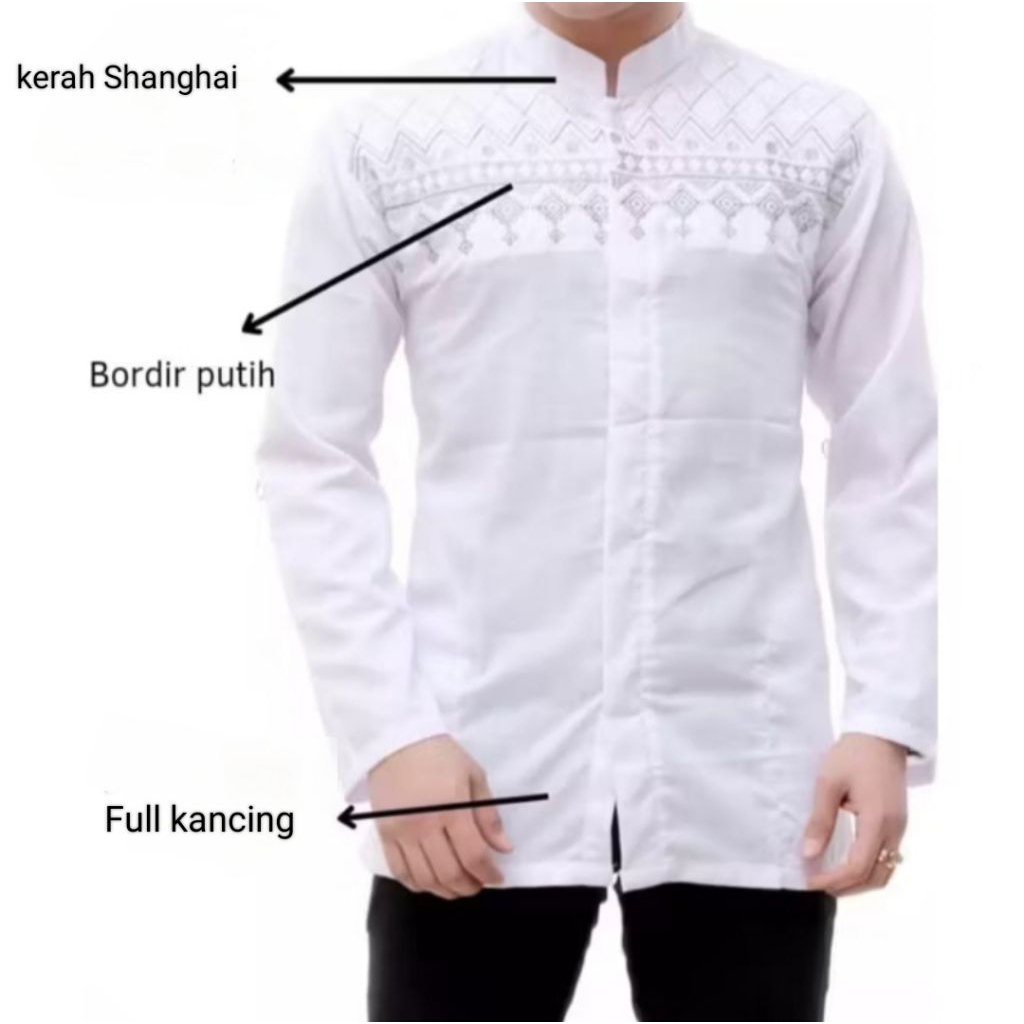 Baju Koko Putih Lengan Panjang Remaja/Dewasa