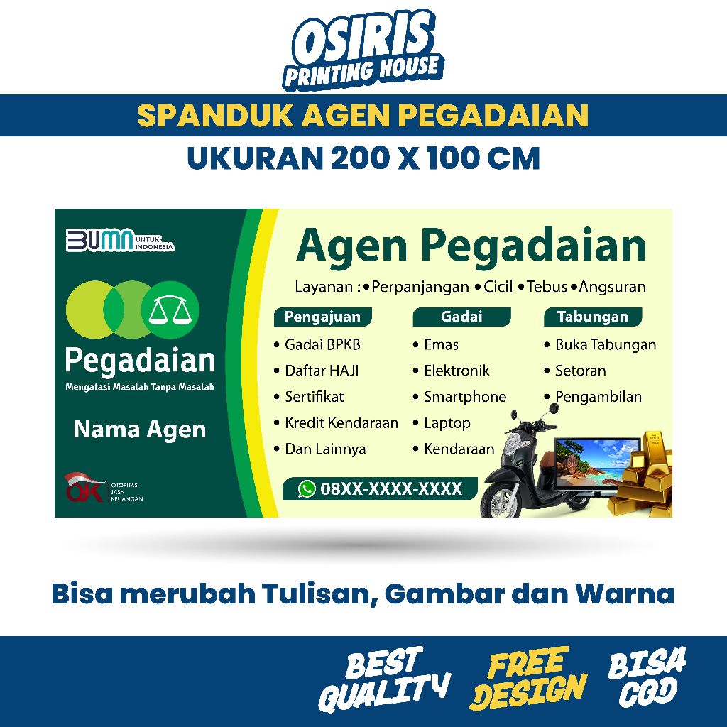 CETAK SPANDUK/BANNER AGEN PEGADAIAN - UKURAN 200 X 100 CM