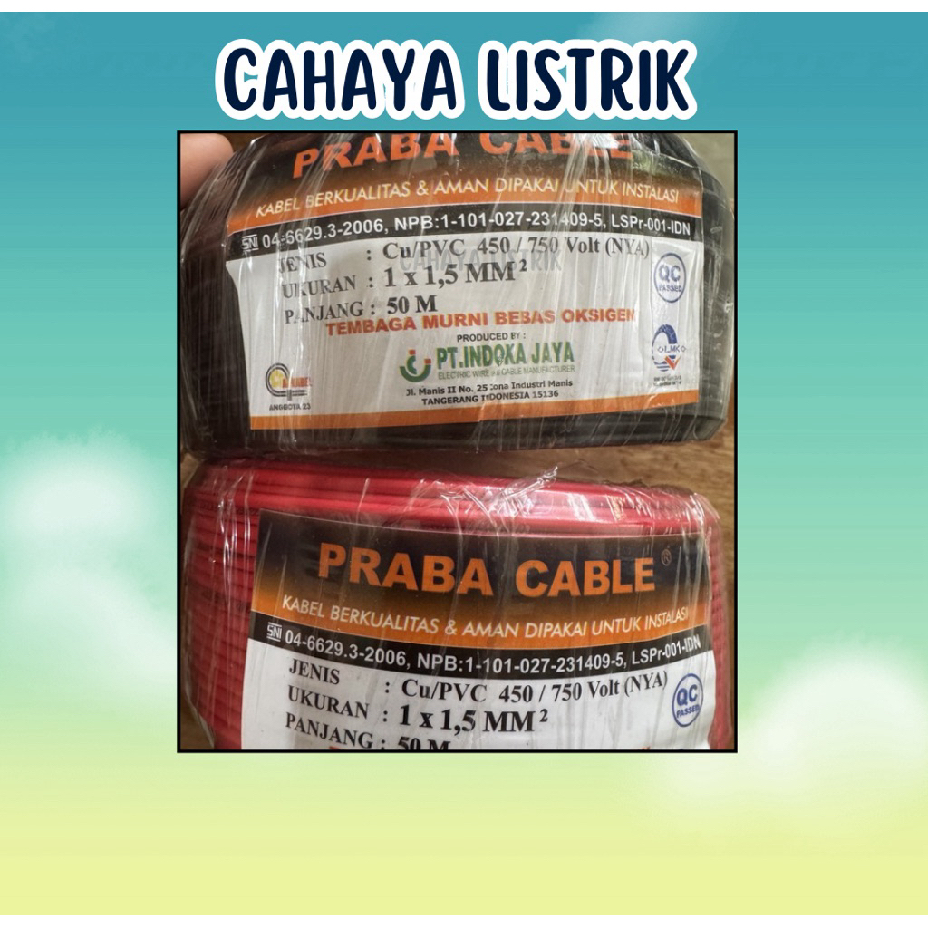 Kabel Listrik Praba NYA 1x1,5mm Tunggal 50 Meter